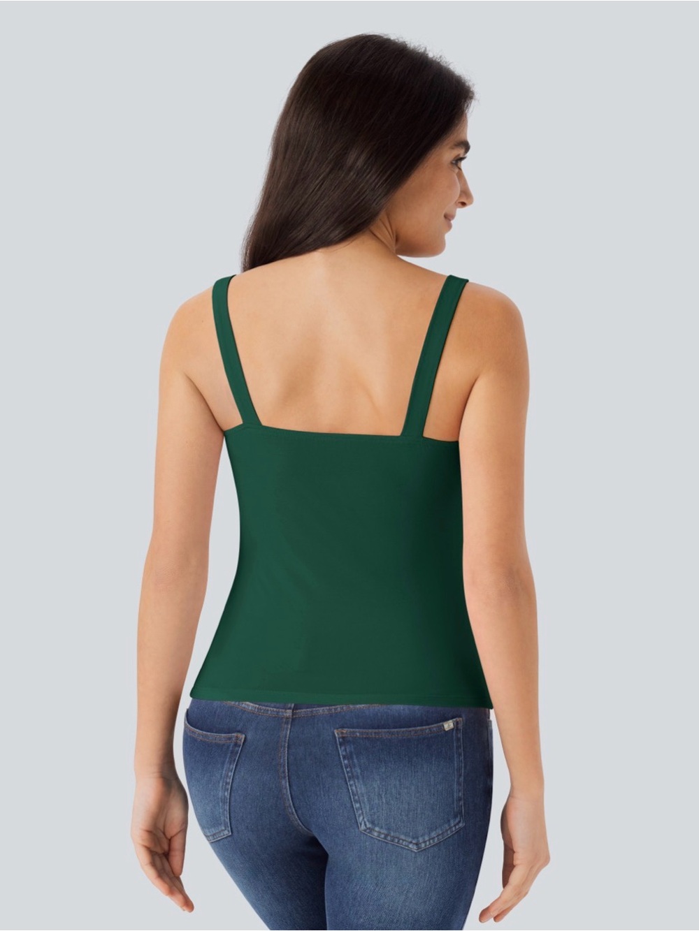 HALARA Ruched Square-Neck Tank - Deep Green - Picture 2 of 3